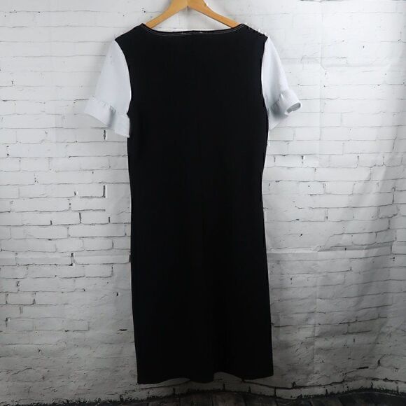 SLINKY BRAND BLACK & WHITE COLORBLOCK ROUND NECK RUFFLE SLEEVE SHIFT DRESS - Picture 6 of 6